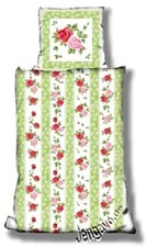 Microfaser Bettwäsche Garnitur Set Flanell 2-teilig Rosen Streifen grün 155x220