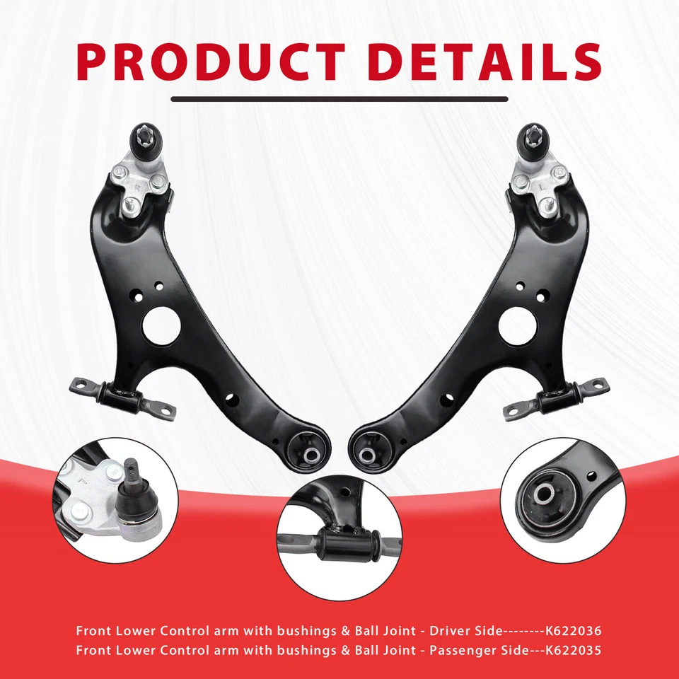 Braços de controle inferiores dianteiros com juntas esféricas para 2011 2012 - 2019 2020 Toyota Sienna - Imagem 4 de 4