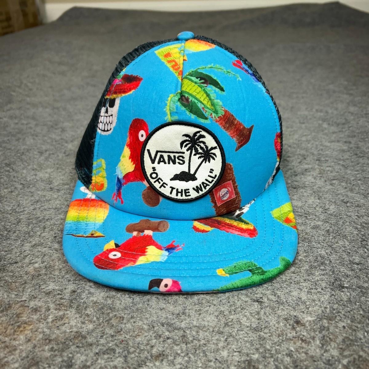 Vans Mens Hat Cap Snapback Blue Trucker Mesh Tropical Casual Preppy Logo  Beach