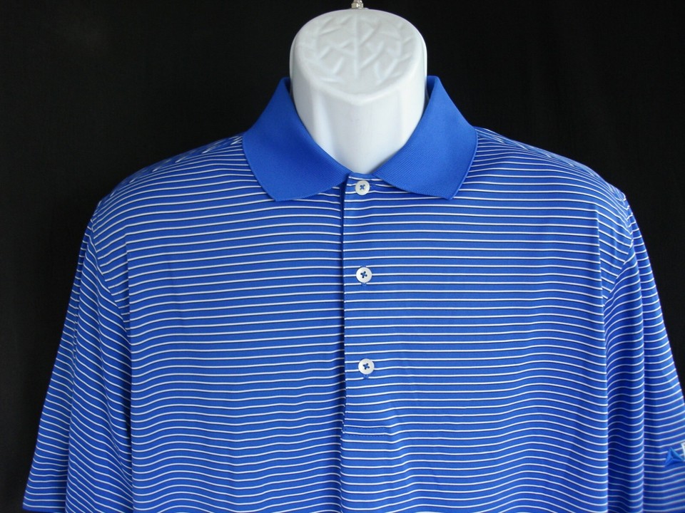 Donald Ross Blue/White Striped 100 Poly S/S Polo Shirt DCA Pipeline