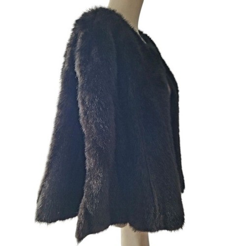 Brandon Thomas Black Brown Faux Fur Faux Mink Stole Cape Vintage One Size - Picture 8 of 10