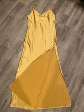 Fashion Nova Gold Esperanza Satin Midi Dress Size XL NWT Side Slit Spaghetti