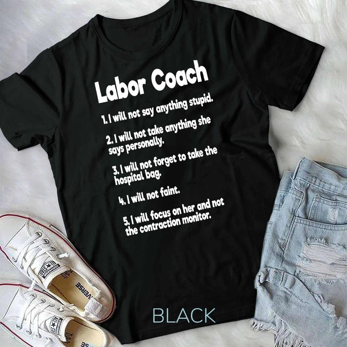 Labor Coach Expecting Dad Rules Papa Funny Baby Fun Gift T Shirt