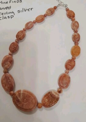 Jay King DTR Mine Finds Carved Citrus Swirl Stone Necklace Sterling Silver Clasp