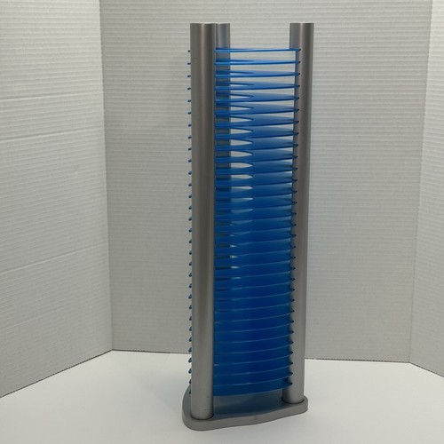 Silver and Blue 30 CD Tower Rack Holder Futuristic Modern Retro 20" Atlantic - Picture 4 of 8