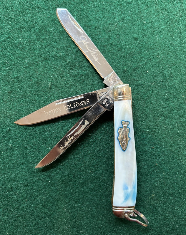 Rough Rider Fisherman’s Happy Holidays  3-Blade Pocketknife Stainless Blue/White