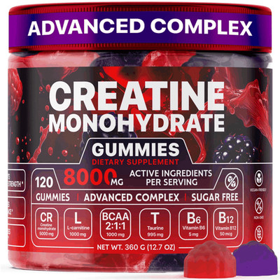 Creatine Monohydrate Gummies 8000 mg   Raspberry & BlackBerry Flavored Complex