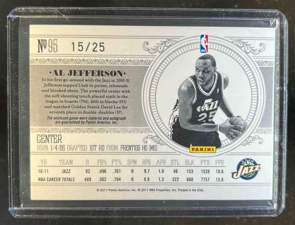 2010 Playoff National Treasures Al Jefferson Century Jersey Auto #/25 Jazz - image 2 of 2