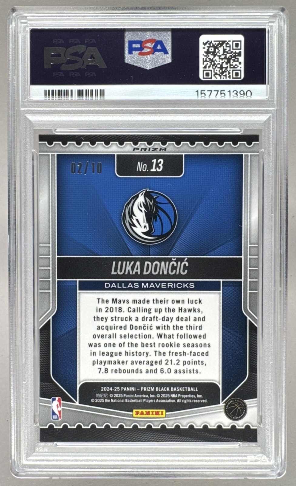 Luka Doncic 2024 Panini Prizm Black #13 Gold Luck of the Lottery 2/10 PSA 9 view 2