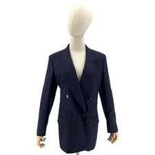 Vintage 80s Giorgio Sant Angelo Navy Blue 100 Wool Double Breasted Blazer