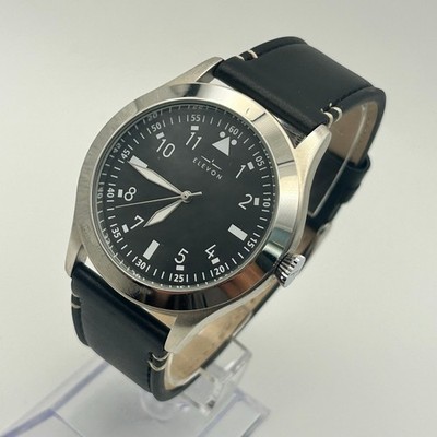 Elevon Hanson Silver Black GenuineLeather St. Steel Men s Watch New Battery