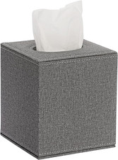 Square Linen Tissue Box Cover - Stylish Cube Tissue Box Holder with Magnetic Bot