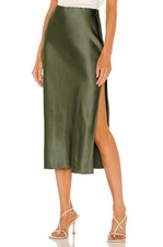 Womens Satin Silk High Waist Slit Midi Skirt Elastic Waistband Leopard Print ...