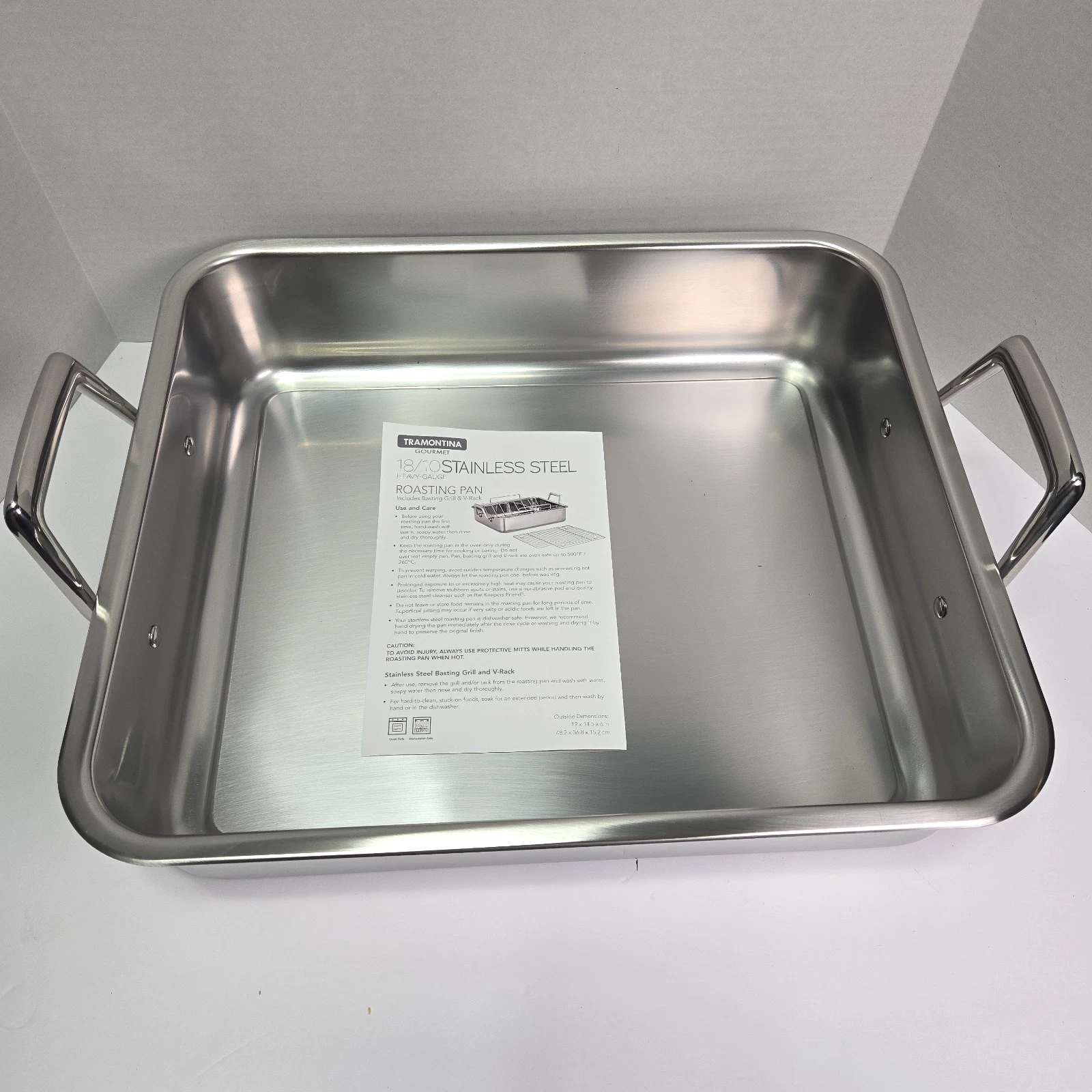 Tramontina Gourmet 18/10 Rectangular Roasting Pan with Turkey Grill/Rack -H.Duty