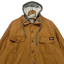 Dickies Mens 2XL Brown Canvas Hooded Work Jacket Quilted Lined Shacket