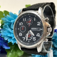 Orologio Seiko Cronografo Quadrante Nero Cinturino Tessuto Vintage Uomo Automatico