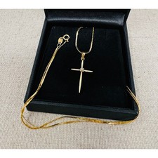 14K Yellow Gold Diamond Italian Chain Cross Pendant Necklace