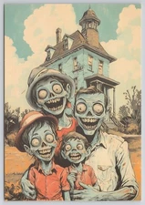 Zombie Family Haunted House New 2025 Image Card 4x6 Blank Back