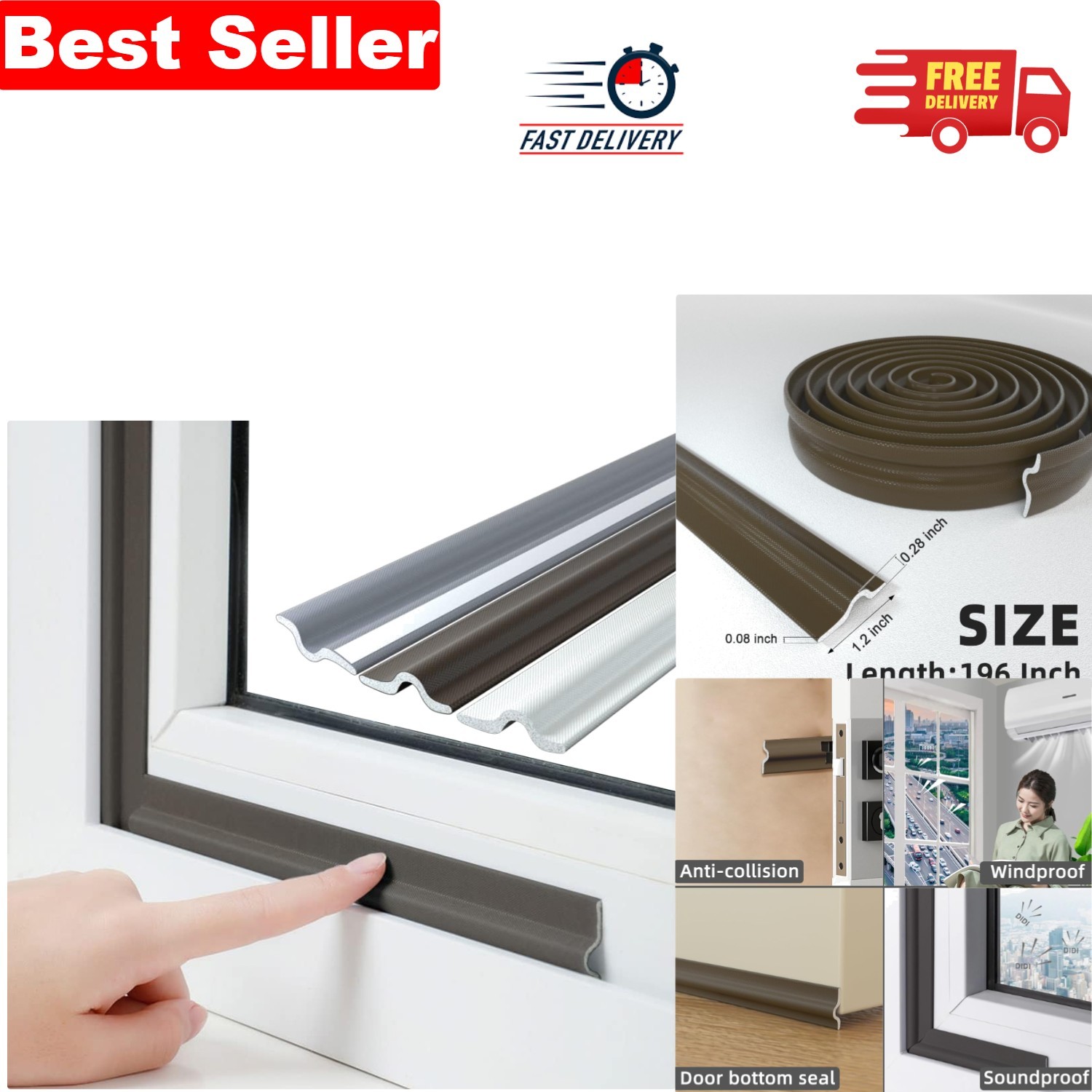 T Shape Brown Weather Stripping - 5m Draught Excluder for Soundproofing