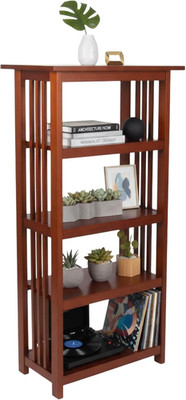 Mission 4-Tier Bookcases with Adjustable Shelves   Mid-Century Modern 48-Inch Wo