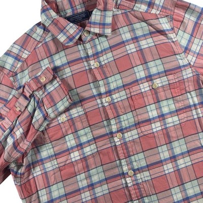Vineyard Vines Button Up Shirt Mens M Pink Plaid Lightweight Flannel Pockets