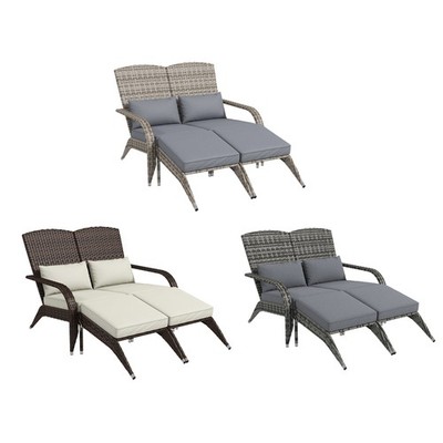 Outsunny Patio Wicker Adirondack Chair with Cushions, Fire Pit Chair for 2