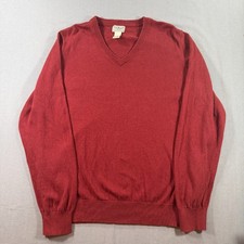 LL Bean Wicked Soft Cashmere Sweater Mens Large Orange Red Pullover V Neck