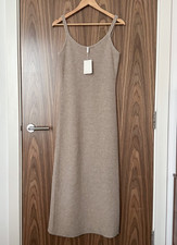 Pretty Lavish Taupe Beige Knitted Rib Cami Strappy Midi Maxi Dress L NEW £55
