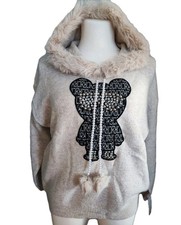 Pullover Mit Fell Kapuze Abnehmbare Perlenstränge Bling Bling Kuschelig Winter 