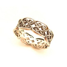 Vintage 7mm Wide Pretty Sterling Silver Filigree Design Ring 925 Size 6.5