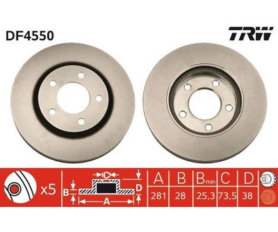 2pcs Brake Disc TRW DF4550 for Chrysler Voyager IV Dodge