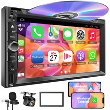 Double Din Car Stereo CD/DVD Player, 7" Touch Screen, Bluetooth 5.2, CarPlay
