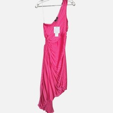 Aakaa Dress Medium Pink One Shoulder Ruched Asymmetrical Hem Dress Women NEW!