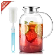 2.2L Borosilicate Glass Water Pitcher with Ergonomic Handle - Easy Clean Design