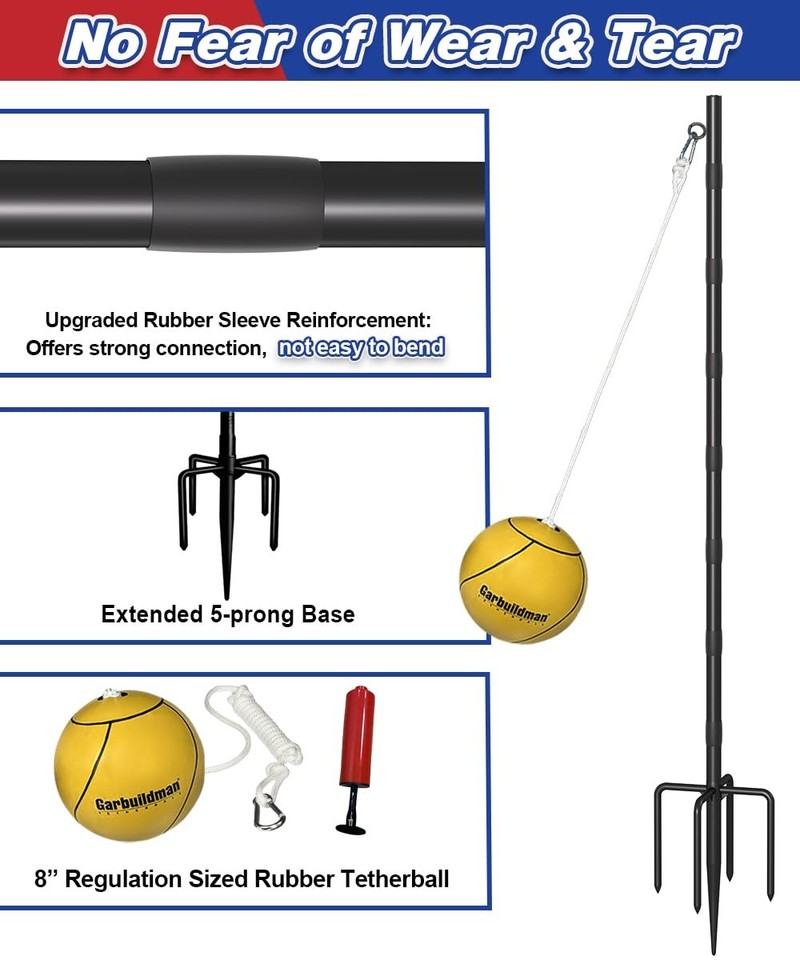 Tetherball Set with Ball & Rope for Outdoor Backyard, Adjustable Tether ...