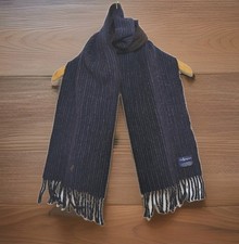 Polo Ralph Lauren Lambs Wool Scarf Brown Blue Pony Fringed Made in Italy 66  x10  