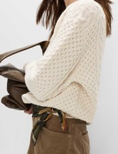 Marks & Spencer Womens Cotton Crew Short sleeved Jumper in Light Natural - M&S