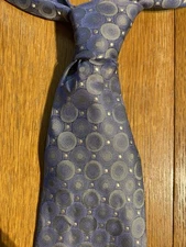 PERRY ELLIS PORTFOLIO Men's Silk Necktie Designer Blue Circles Handmade EUC