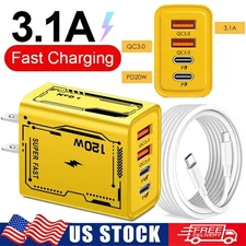 120W GaN Multi USB C Super Fast Wall Charger 3/6FT Cable For All Cell Phone iPad