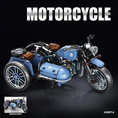Retro Sidecar Motorcycle Building Blocks Vintage Trike Model DIY Brick Toy Gift