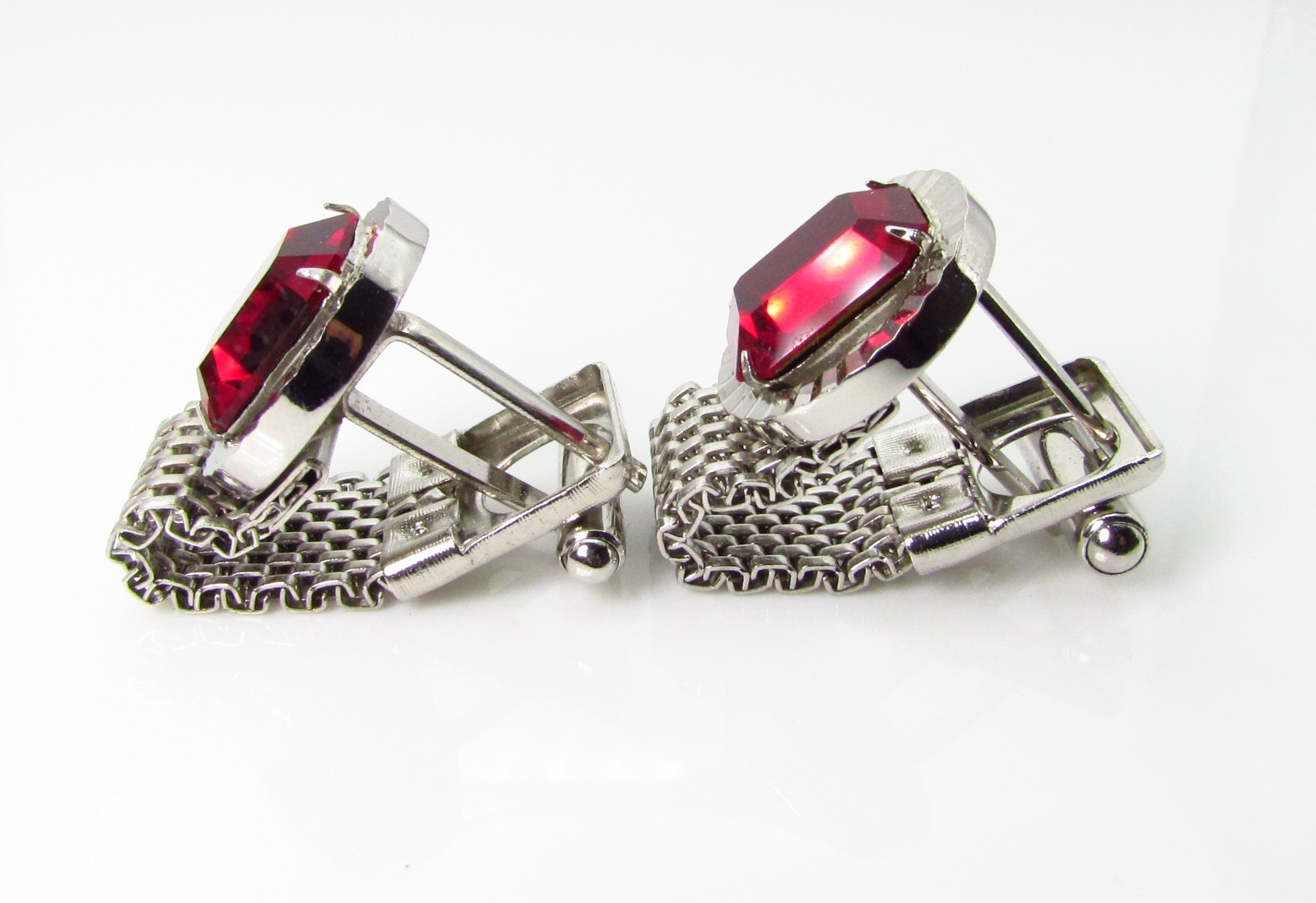 Silver Tone Wrap Cufflinks with Rectangle Faceted… - image 4