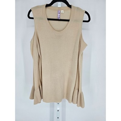 Alya Womens Sz L Cold Shoulder Long Sleeve Knit Blouse Beige Cream Color