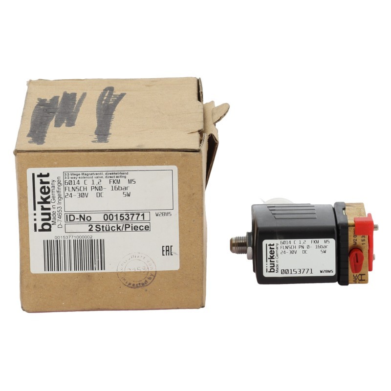Burkert 3-2 Way Solenoid Valve Direct Acting 6014 C 1.2 FKM M5 FLNSCH PNO-16Bar