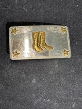 Belt Buckle - Cowboy Boots - shiney chrome and gold color
