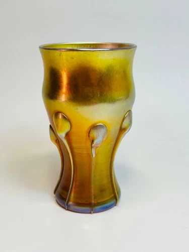 1900 L.C.T Tiffany Favrile Glass Iridescent Art Nouveau Tadpole Cabinet Vase 4''