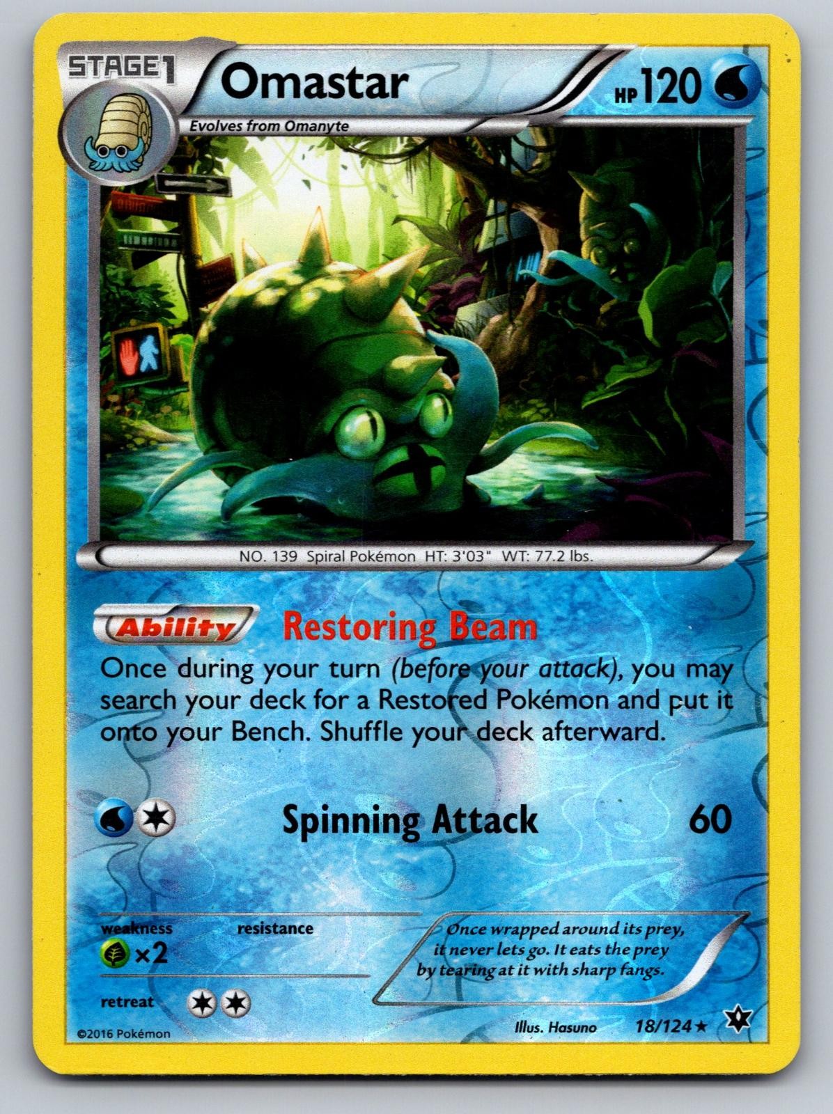 Omastar 18/124 Rare Fates Collide Pokemon Reverse Holo Lightly Played