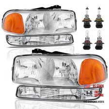 Headlight Assembly Front Lamp Compatible with Chrome/Clear/Amber With Bulb