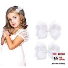3 Inch White Hair Bow Clips for Girls - Set of 2