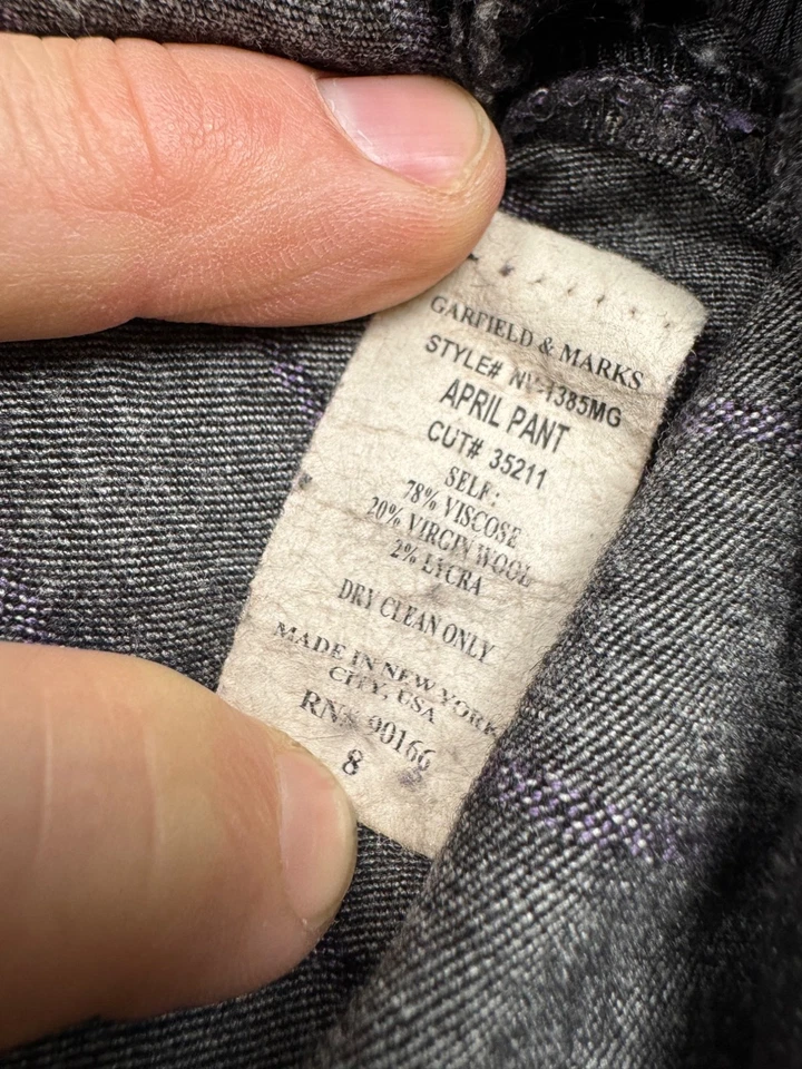 Pantalones Garfield & Marks Mujer 8 Gris Carbón Rayas Mezcla Lana Pierna Ancha De Colección EE. UU. Foto 4 de 4