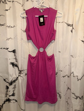 Fashion Nova Pink Solid Mini Dress XL V-Neck Sleeveless Cut Out Ring Accent